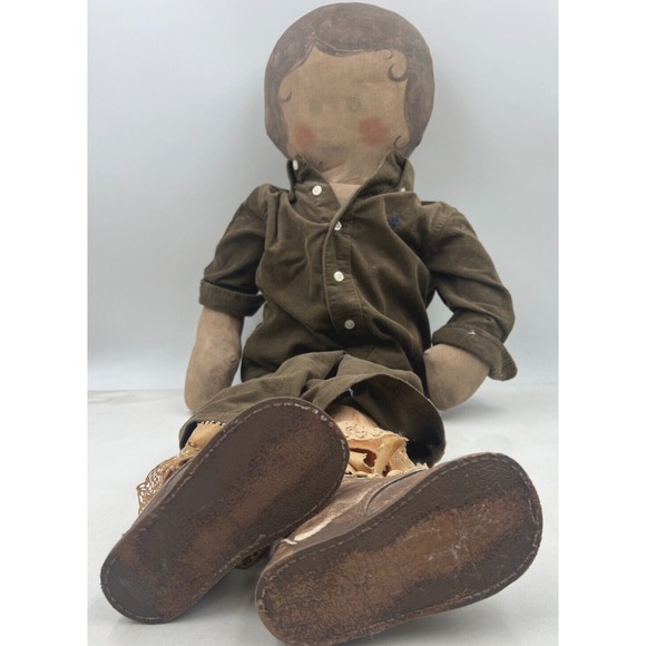 Antique Cloth Doll American Oil Painted Face Fabric Mills